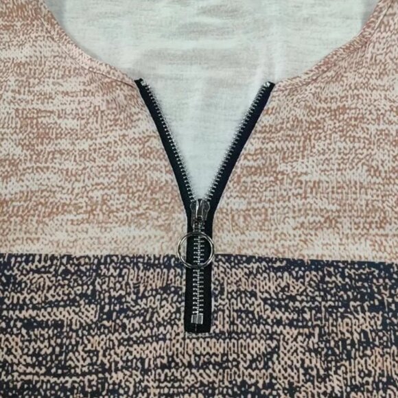 Vibrant Color Block Quarter Zip Long Sleeve T-Shirt - Coffee - S - Picture 4 of 5